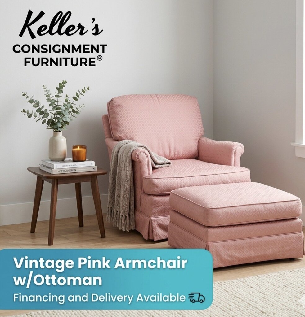 85834 - Vintage Pink Armchair w/Ottoman 30x33x29/26x22x13