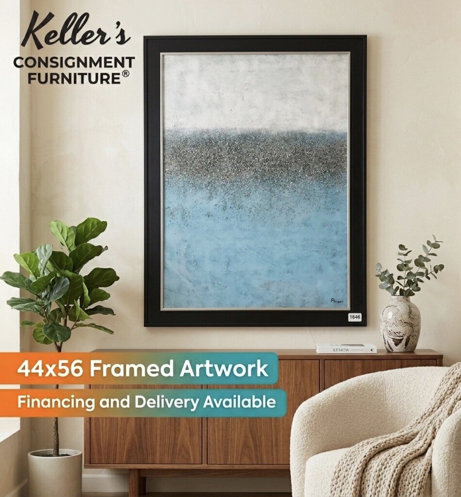 85488 (8536-4) Modern Blue and White Framed Painting 44x56