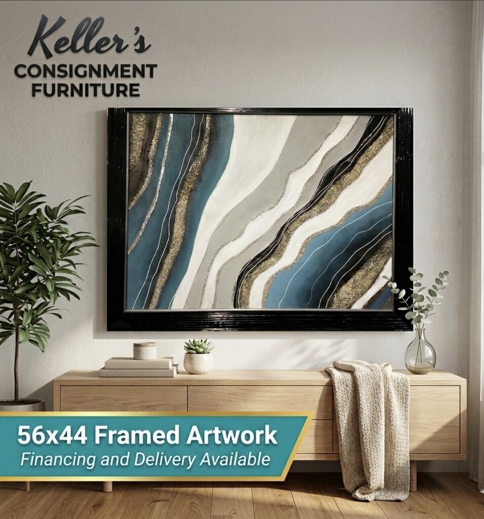 85473 (8535-4) Contemporary Blue Diamond Framed Painting 56x44