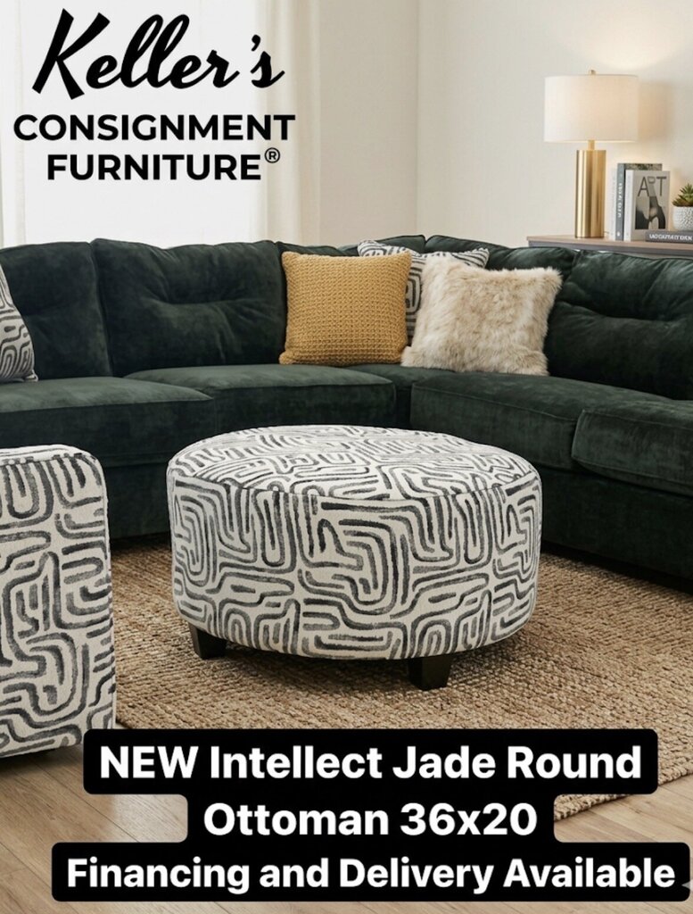 Intellect Jade NEW Round Ottoman 36x20 (71019-7986) Braves Olive