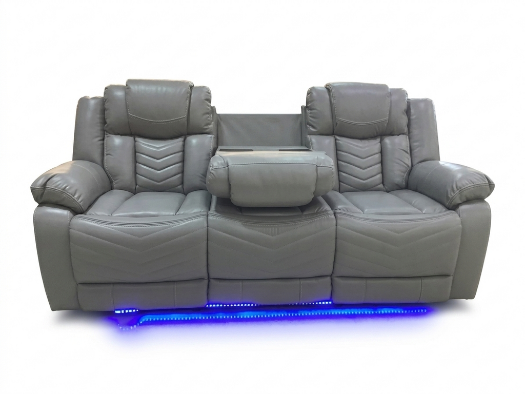 Navigator Gray NEW Reclining Sofa w/Console, USB & C, LED Lights 86x38x41 (853020)