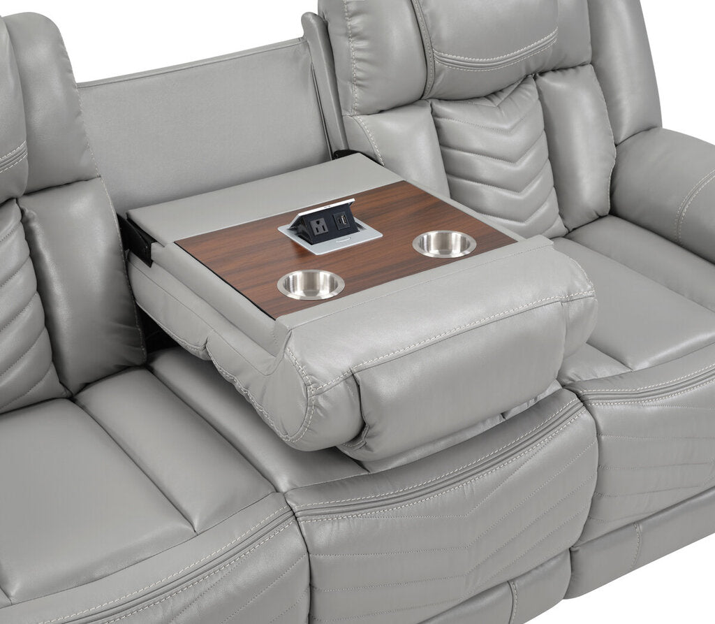 Navigator Gray NEW Reclining Sofa w/Console, USB & C, LED Lights 86x38x41 (853020)