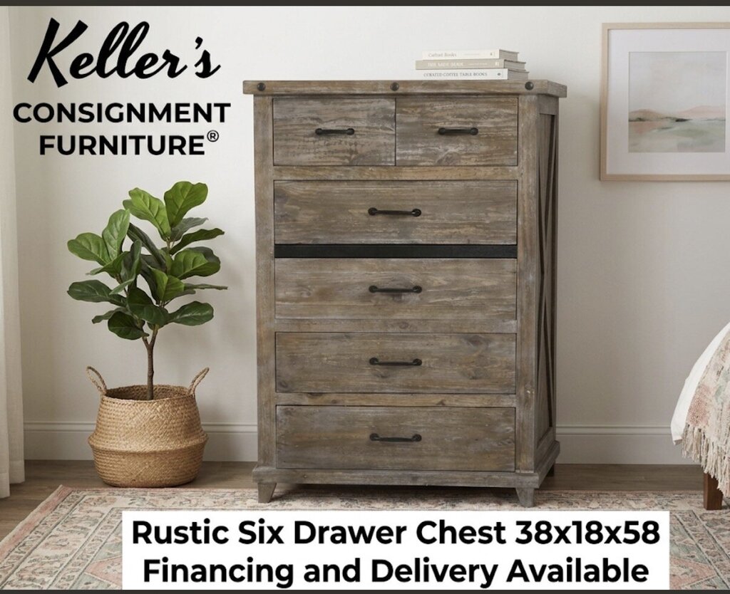 86062 - Rustic 6 Drawer Chest 38x18x58