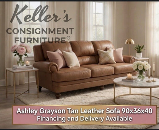86081 - Ashley Grayson Tan Leather Sofa 90x36x40
