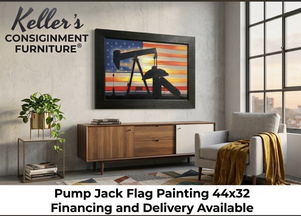 85480 (8535-11) Pump Jack Flag Framed Painting 44x32