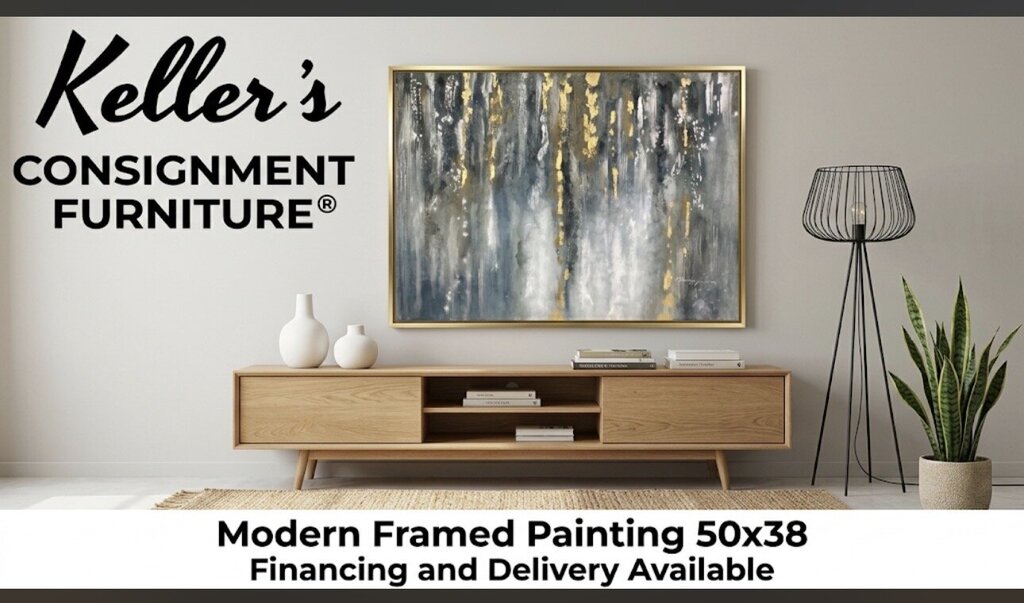 85481 (8535-12) Modern Blue and Gold Framed Painting 50x38
