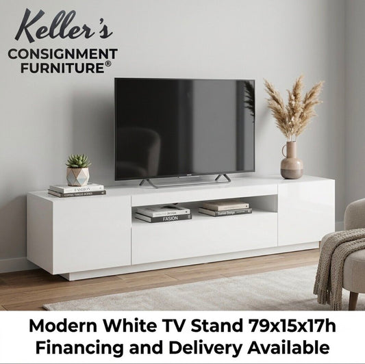 86001 - Modern White TV Stand 79x15x17