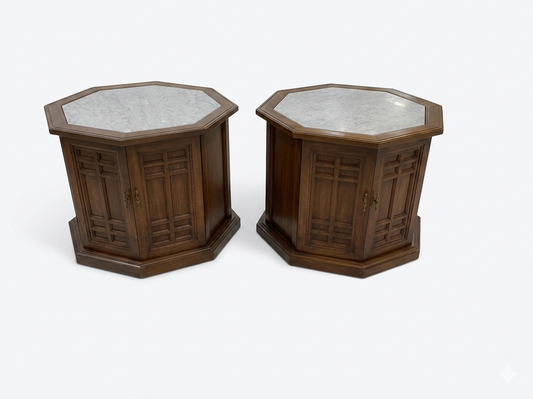 86108 - Pair of Hexagon Marble Top Side Tables 25x25x20