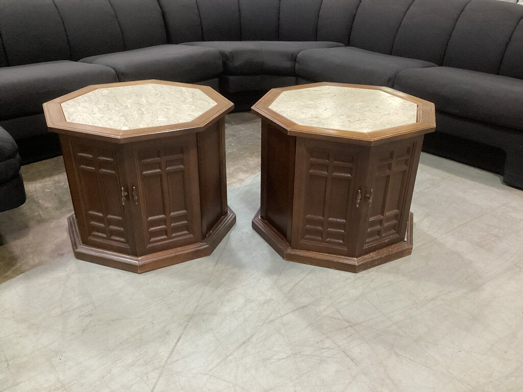 86108 Hexagon Marble Top Pair of Side Table 25x25x20