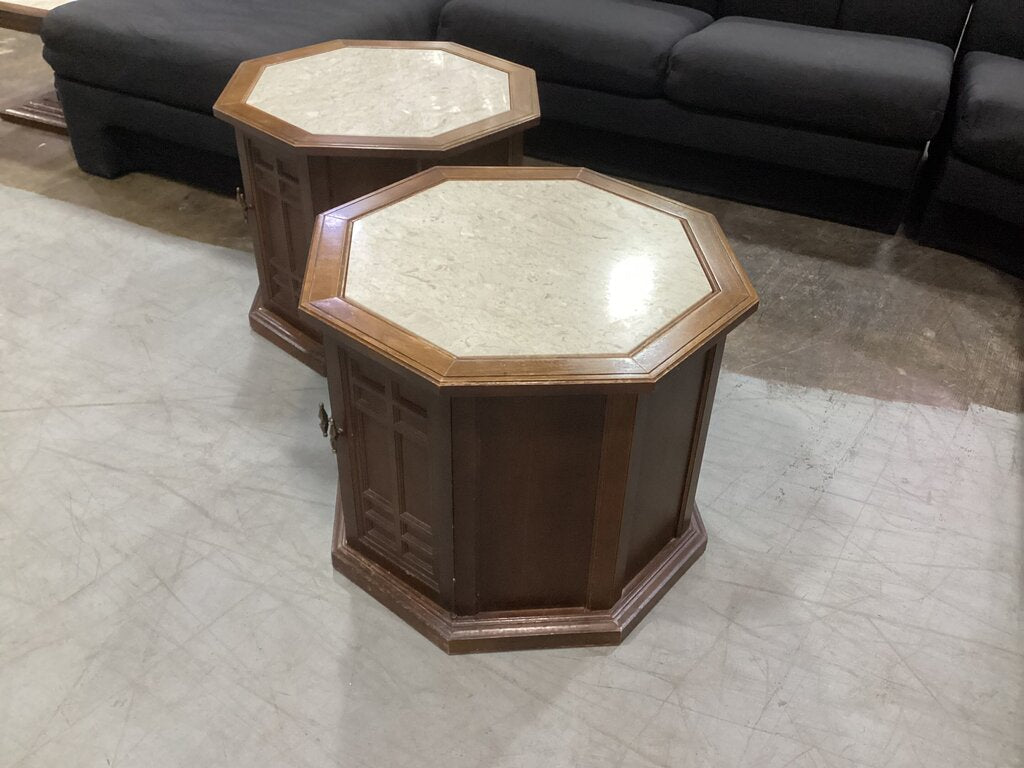 86108 Hexagon Marble Top Pair of Side Table 25x25x20