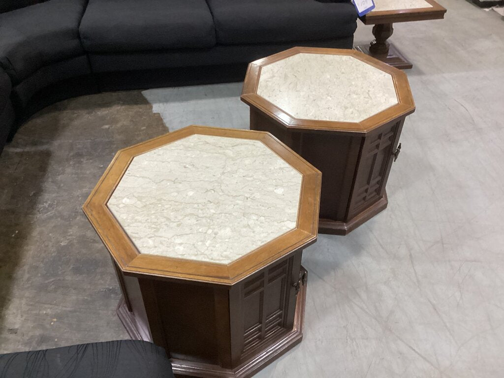 86108 Hexagon Marble Top Pair of Side Table 25x25x20