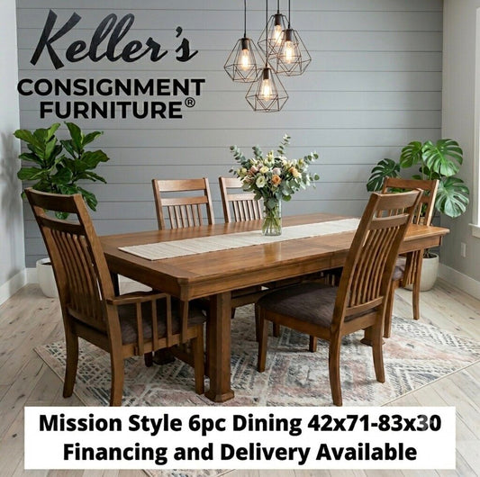 86101 - Mission Style 6pc Dining 42x71-83x30