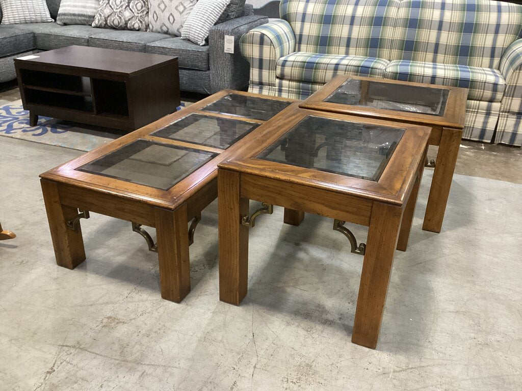 86123 Glass Top 3pc Occasional Set (23x59x16)(29x23x22)(29x29x21)