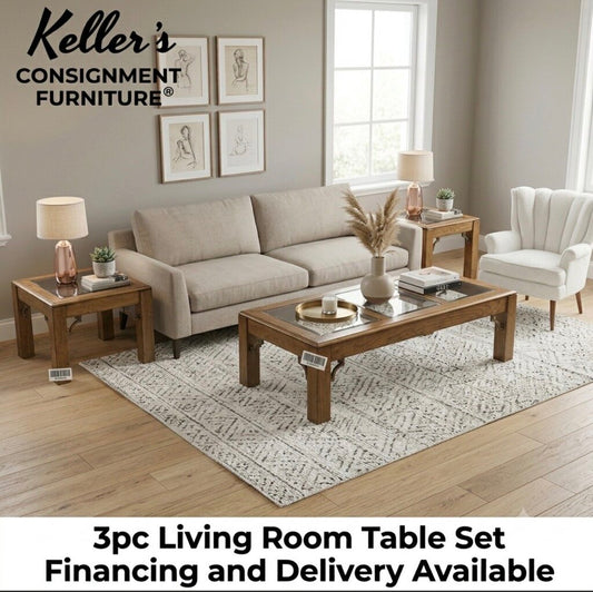 86123 - Glass Top 3pc Occasional Set (23x59x16)(29x23x22)(29x29x21)
