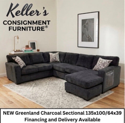 Greenland Charcoal NEW 2pc Sectional w/Chaise 135x100/64x39 (10610/30-2240)
