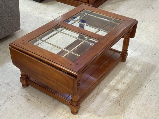 86171 - Glass Top Drop Leaf Coffee Table 35-50x22x16