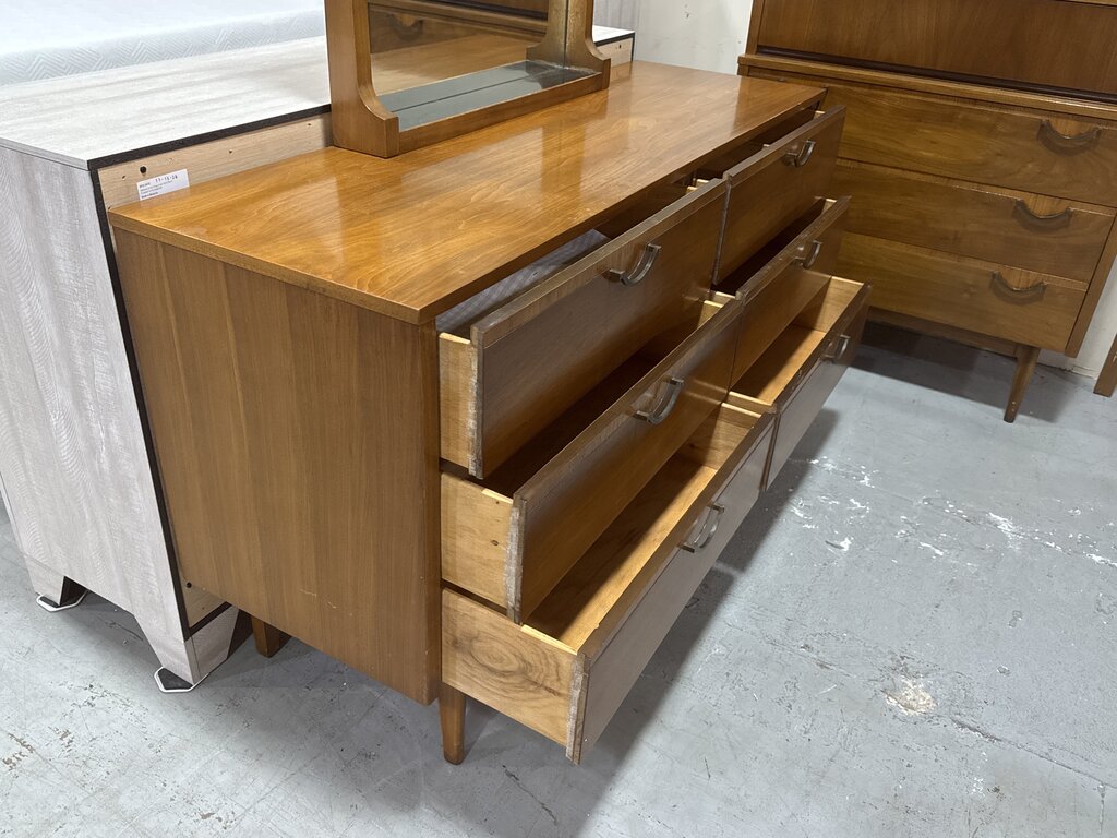86164 - Rhythm MCM Walnut 6 Drawer Dresser w/Mirror (56x18x32)(m-28x4x38)