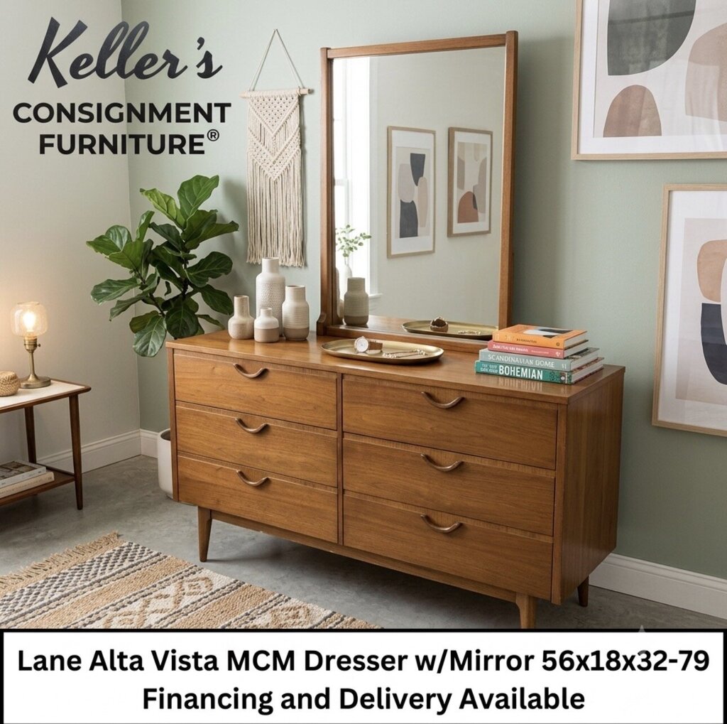86164 Lane Alta Vista MCM 6 Drawer Dresser w/Mirror (56x18x32)(m-28x4x38)