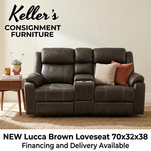 Lucca Brown NEW Motion Loveseat w/Console 70x32x38 (679321)