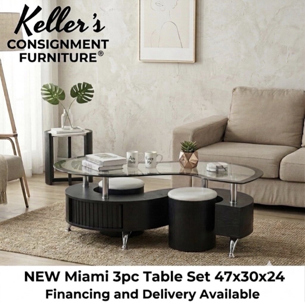 Miami "S" Coffee Table w/2 Stools & Storage 47x30x24