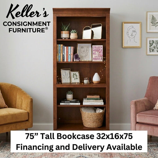 86160 - 75" Tall 5 Shelf Wood Bookcase 32x16x75