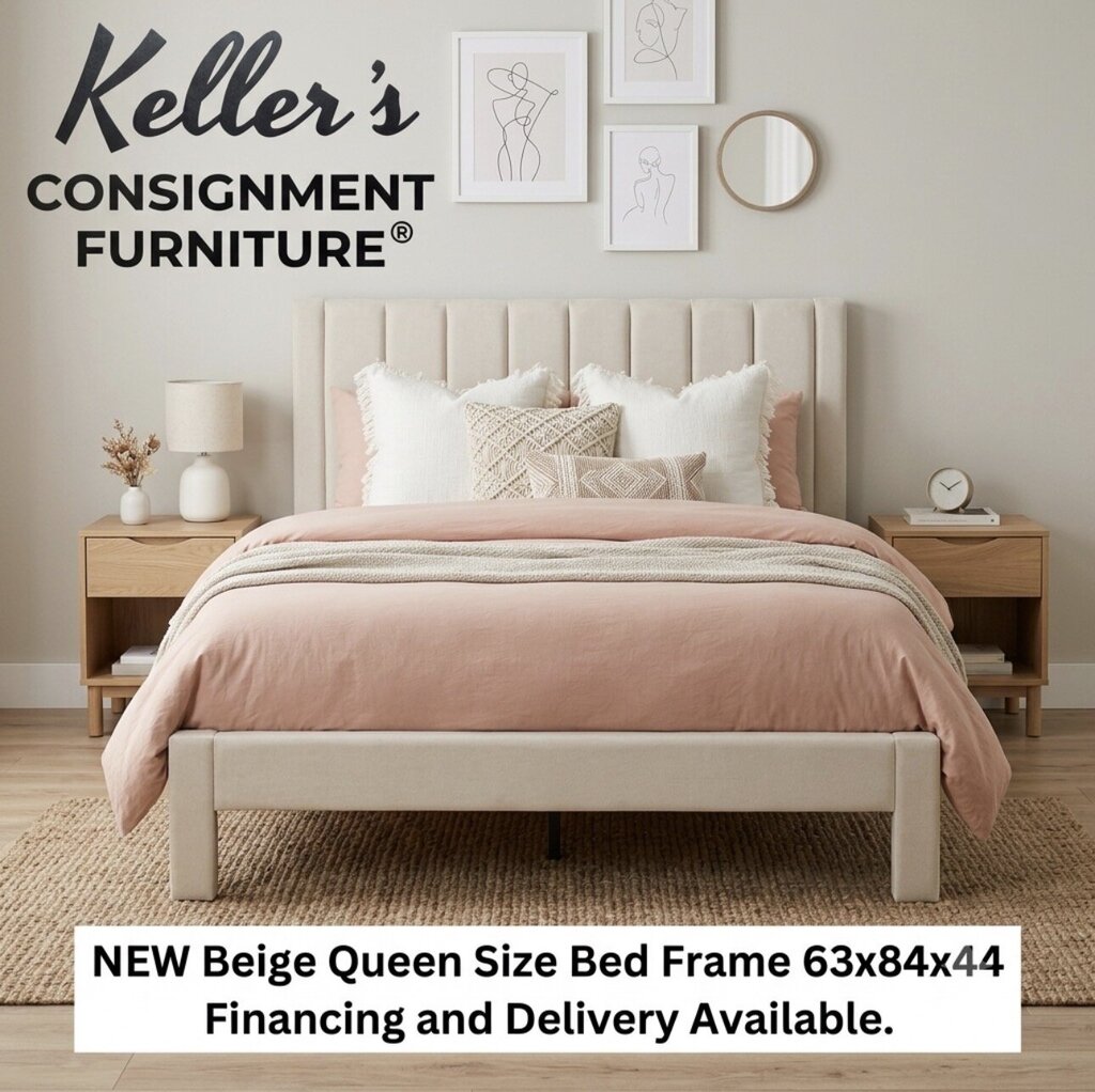 Beige Upholstered NEW Queen Platform Bedframe 63x84x44 (CFS9465-BQ)