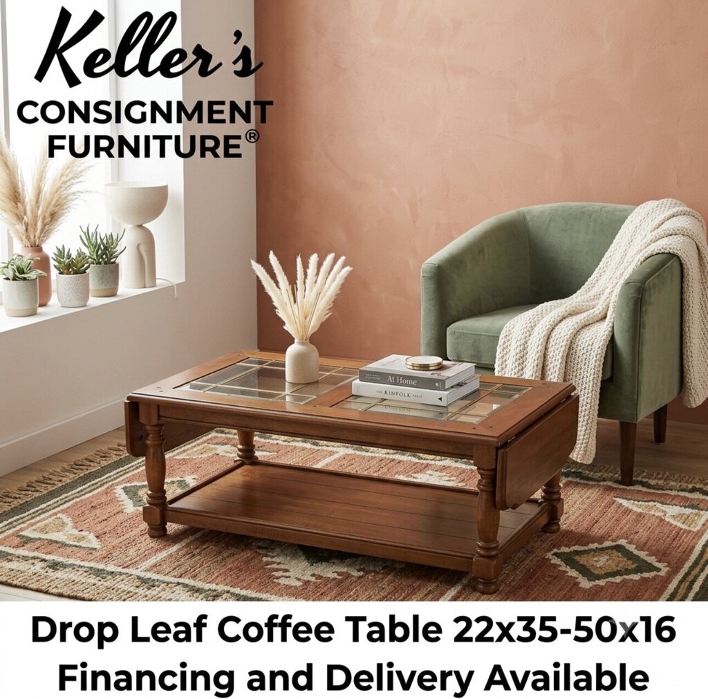86171 - Glass Top Drop Leaf Coffee Table 22x35-50x16