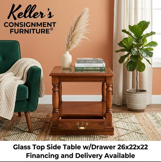 86175 - Glass Top Side Table w/Drawer 26x22x22