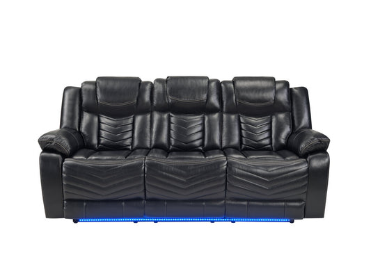 Navigator Black NEW Reclining Sofa w/Console, USB & C, LED Lights 86x38x41 (653220)