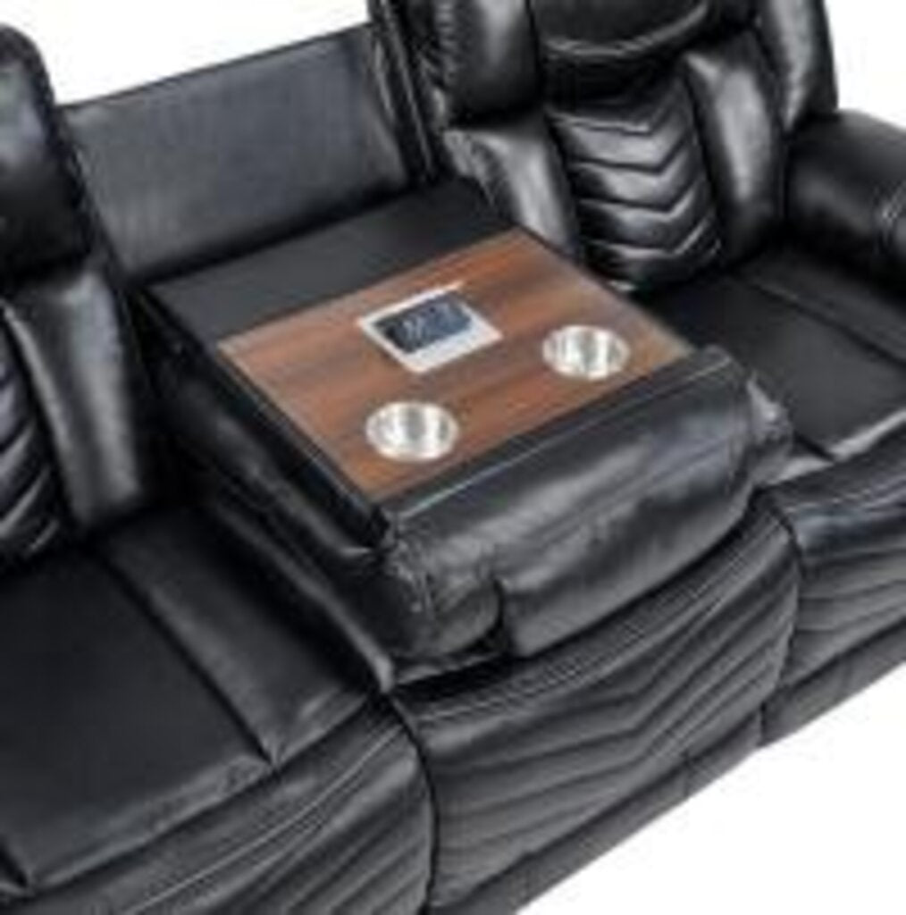 Navigator Black NEW Reclining Sofa w/Console, USB & C, LED Lights 86x38x41 (653220)
