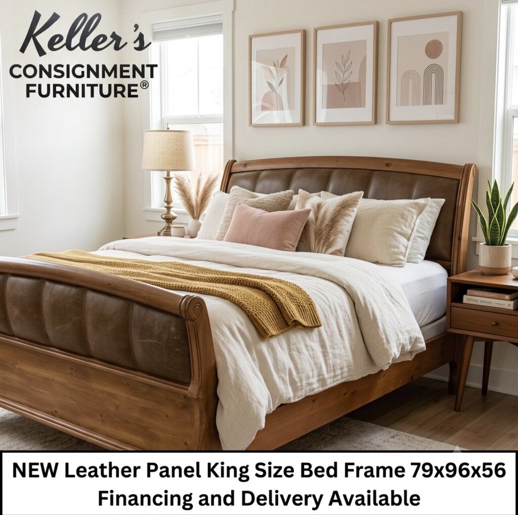 86168 - Leather Panel King Sleigh Bed Frame 79x96x56