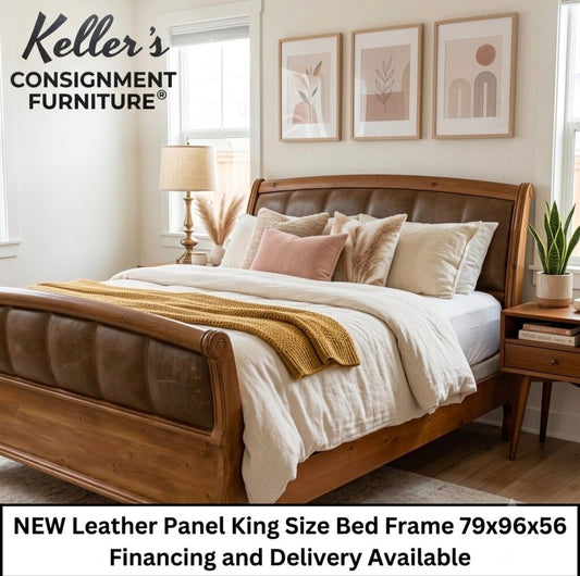86168 - Leather Panel King Sleigh Bed Frame 79x96x56