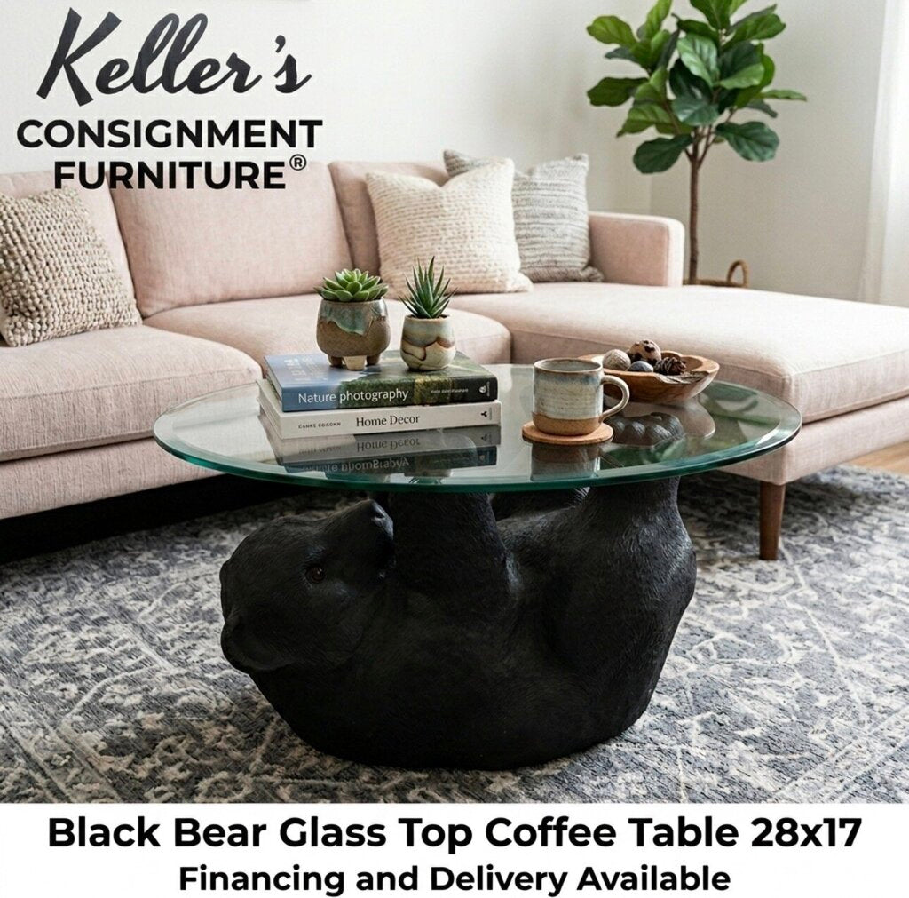 85065 - Black Bear Glass Top Coffee Table 28x17