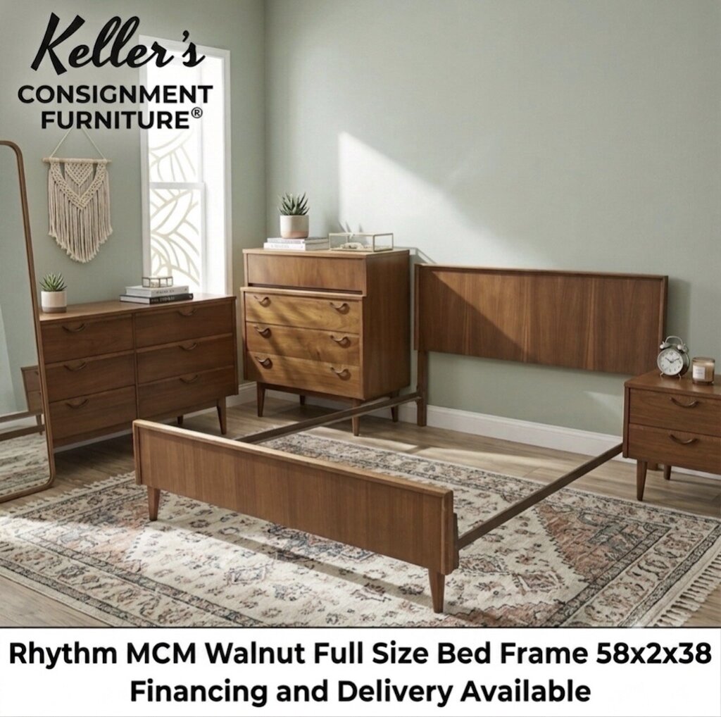 86166 - Rhythm MCM Walnut Full Size Bed Frame 58x2x38