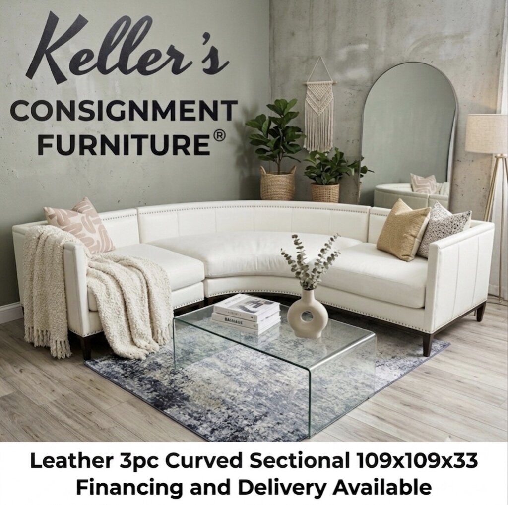 86155 - Leather 3pc Curved Sectional 109x109x33
