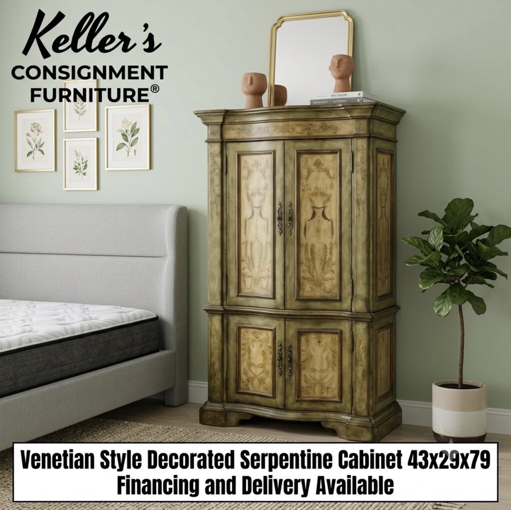85426 - Ventian Style Decorated Serpentine Cabinet w/Multi Plug 43x29x79