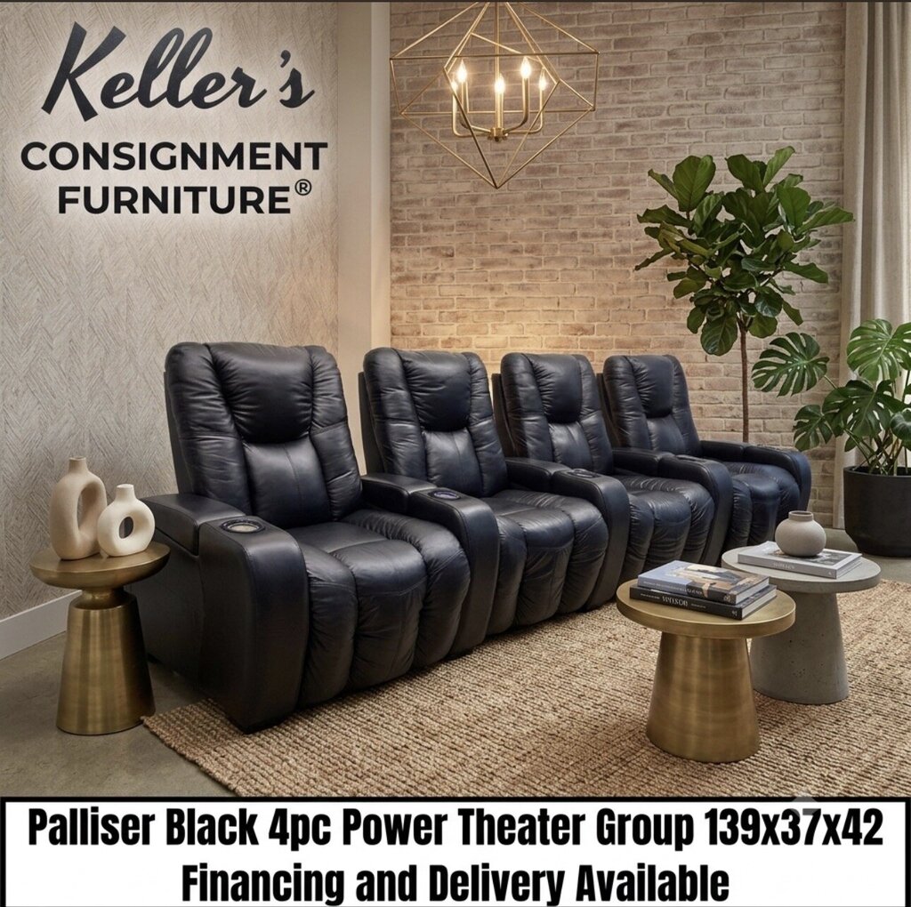 85813 - Palliser Black 4 Seat Power Theater Group 139x37x42