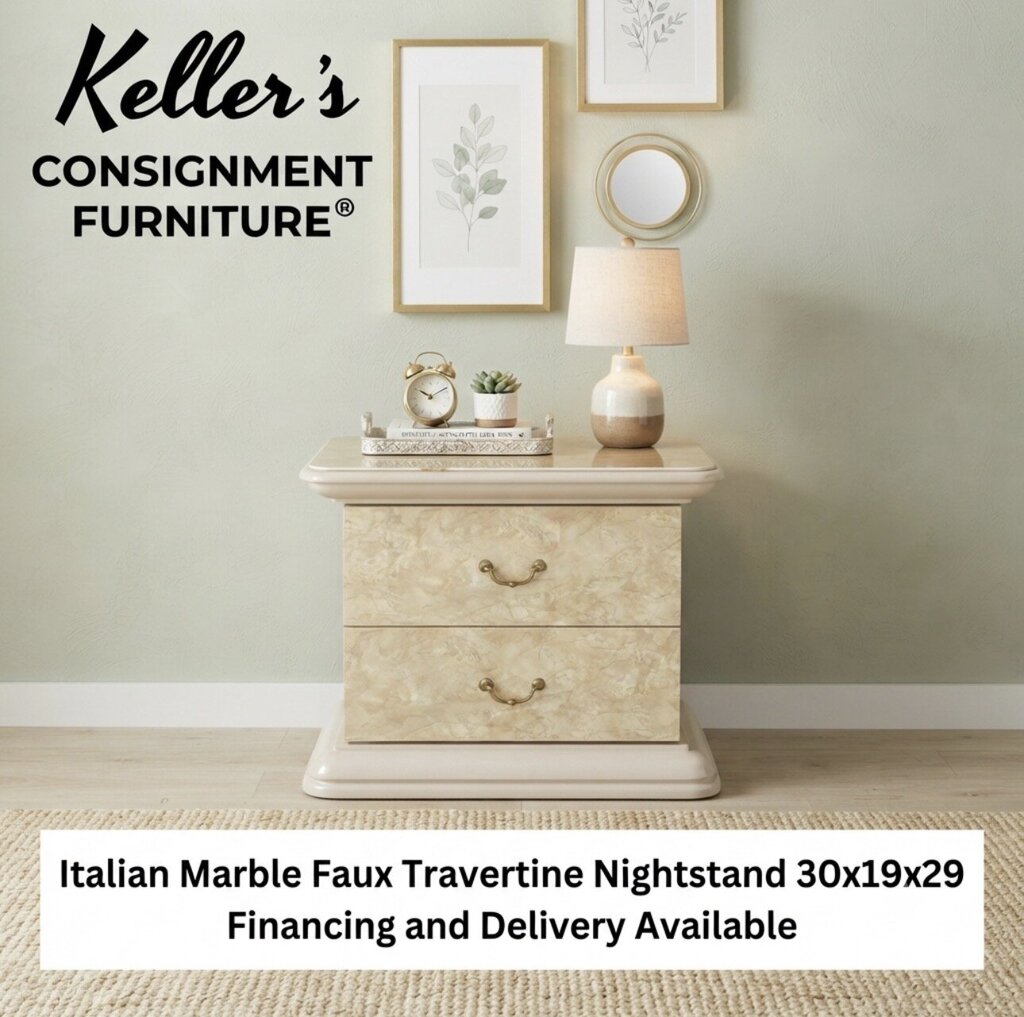 86198 - Italian Made Faux Travertine Nightstand 30x19x29