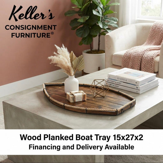 86225 - Wood Planked Boat Tray 15x27x2