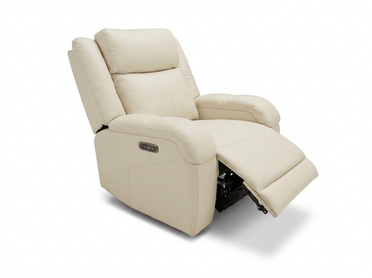 86234 Cream Leather Infinite-Position Power Recliner 37x34x40