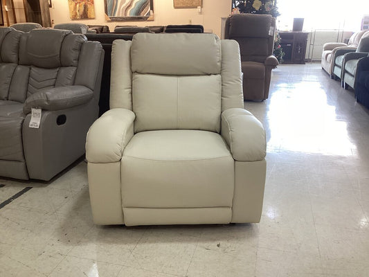 86234 Cream Leather Infinite-Position Power Recliner 37x34x40