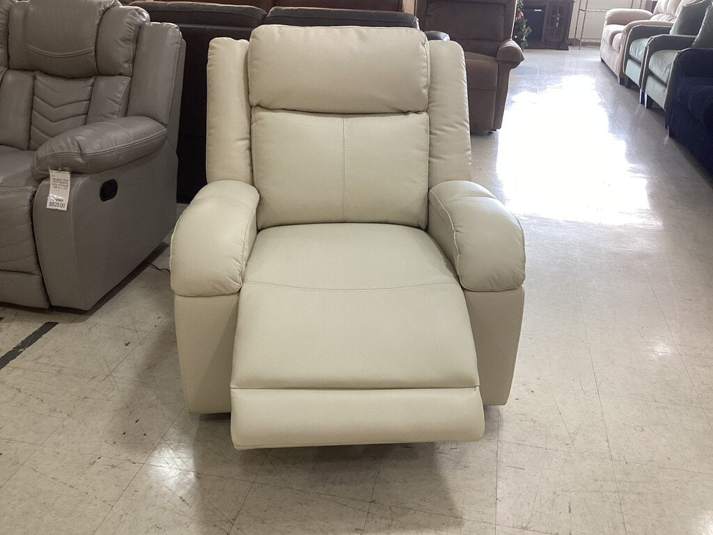 86234 Cream Leather Infinite-Position Power Recliner 37x34x40