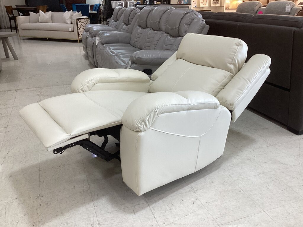 86234 Cream Leather Infinite-Position Power Recliner 37x34x40