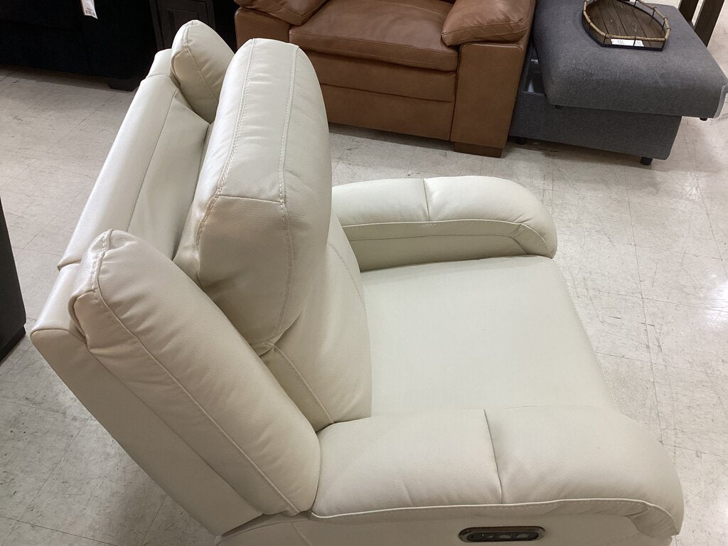 86234 Cream Leather Infinite-Position Power Recliner 37x34x40