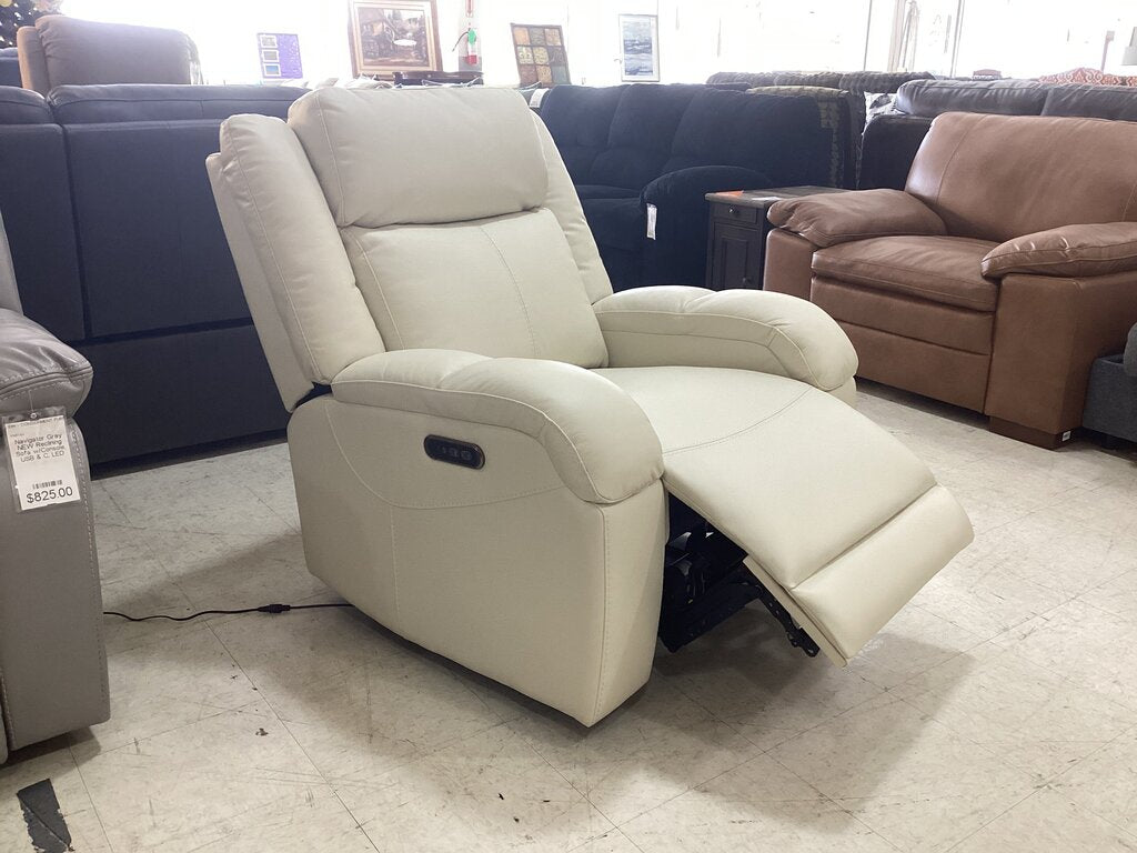 86234 Cream Leather Infinite-Position Power Recliner 37x34x40