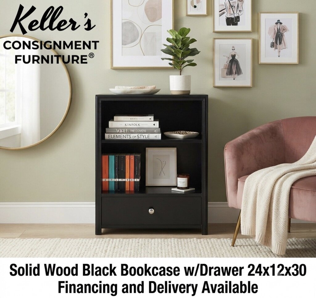 86292 (8442-51) Solid Wood Black Bookcase w/Drawer 24x12x30