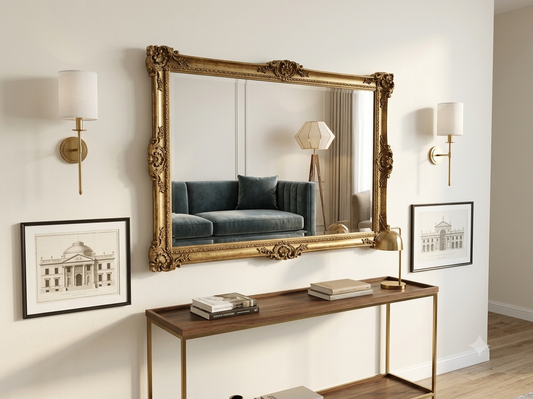 86316 Carolina Mirror Co. Vintage Ornate Gold Gilt Beveled Wall Mirror 45x33