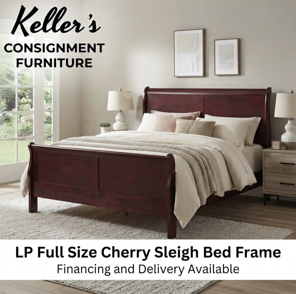 LP Cherry NEW Full Size Sleigh Bed Frame 85x56x47 (119421-13)