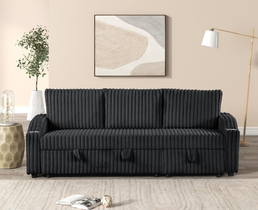 Lillian Black Corduroy NEW Sleeper Sofa 82x33/58x34