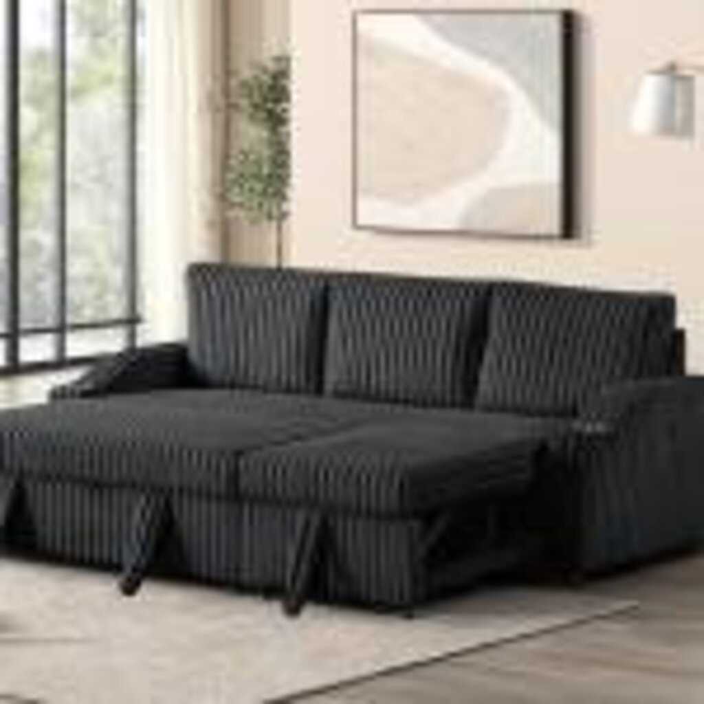 Lillian Black Corduroy NEW Sleeper Sofa 82x33/58x34